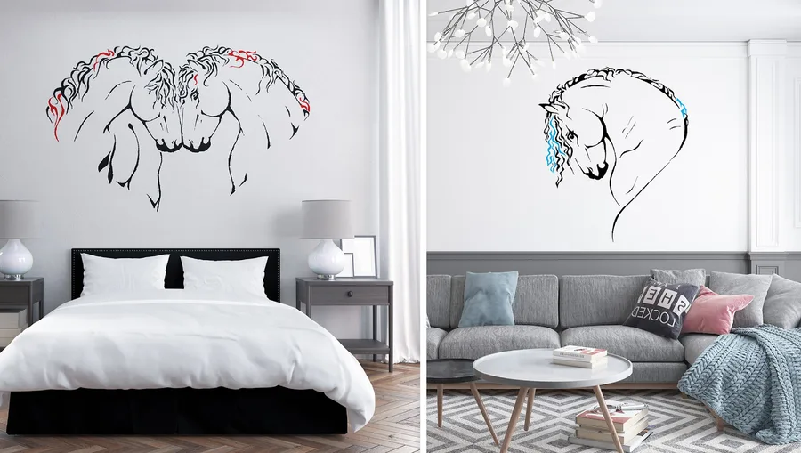 Stylizovaný návrh potisku/malby na zeď - portréty koní